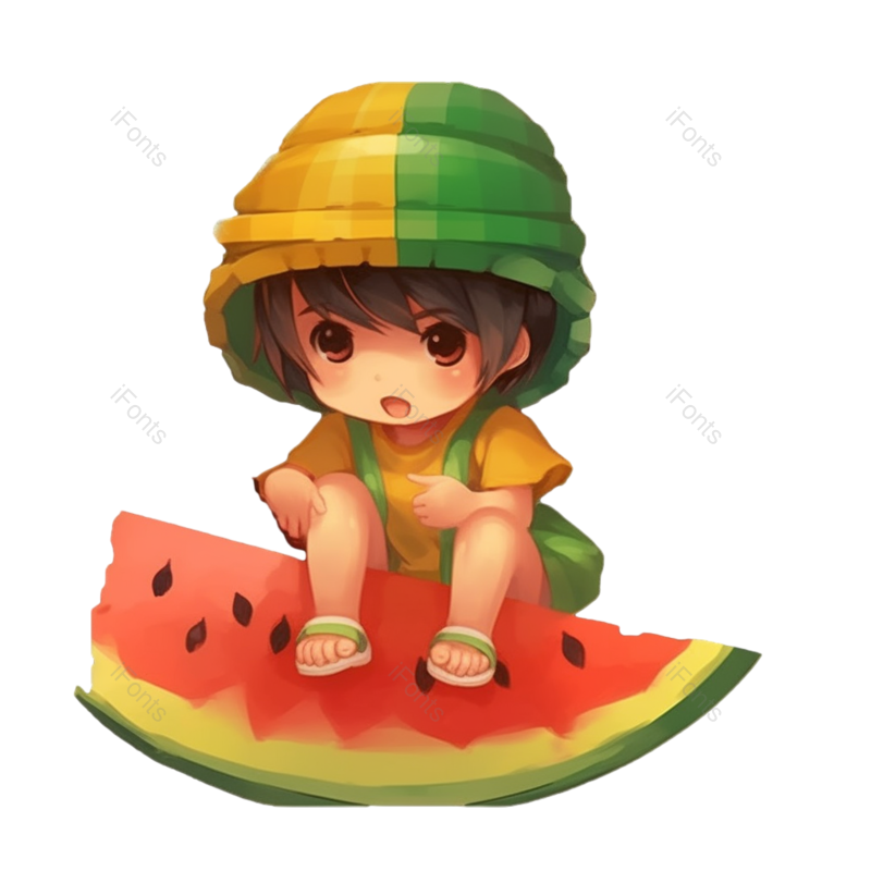西瓜图片,荷花元素,童年PNG,儿童插画免抠素材